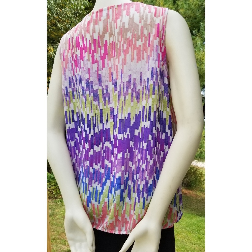 Liz Claiborne Abstract Print Faux 2-pieces Top, M - Picture 6 of 7